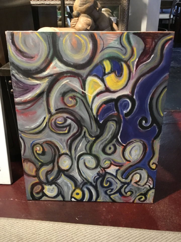 Modern Blue/Black Swirl Stretch Canvas Art