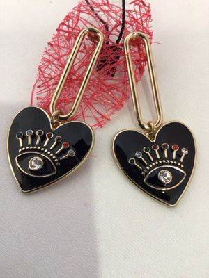Metal Black/silver Heart Earrings