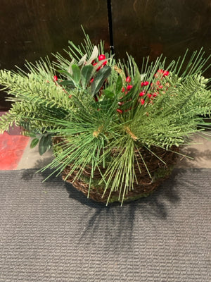 Hanging Green Pine Berries Basket Holiday Item