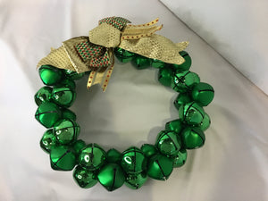 Christmas Green Metal Wreath Bells Holiday Item