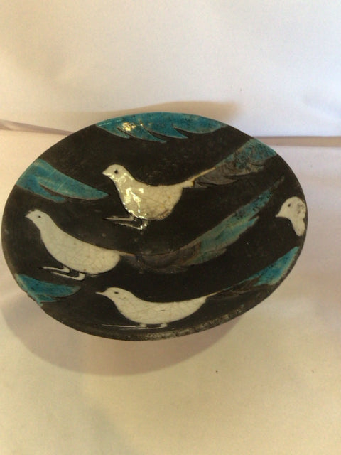 Black/Blue Pottery Birds Bowl