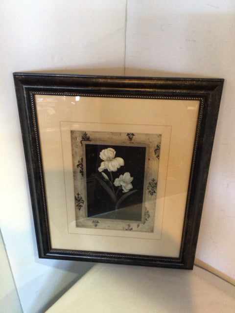 Cream/Green Flowers Framed Art
