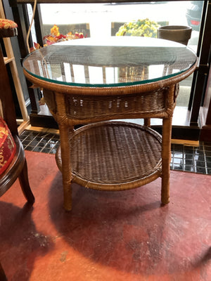 Wicker Glass Top Brown Table