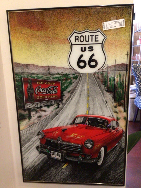 Poster Red/Multi Route 66 Coca-Cola Framed Art