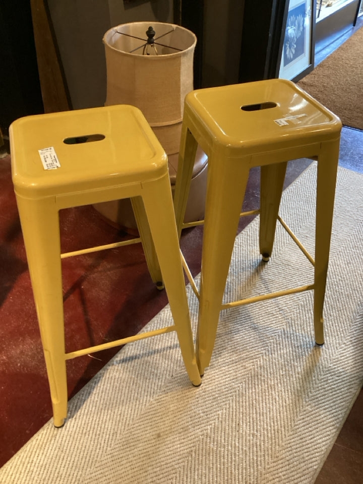 Industrial Metal Pair Yellow Barstool/Bar Stool