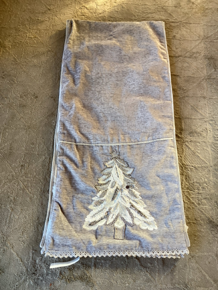 Table Runner Gray Velour Christmas Tree Holiday Item