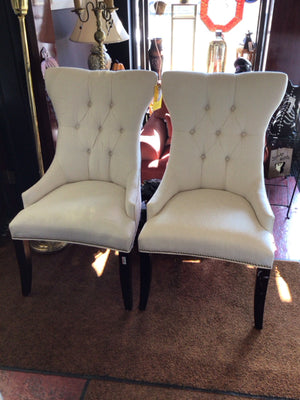 NailHead Chenille Pair Tufted White Chair Set