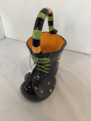 Halloween Black/Orange Ceramic Witch Shoe Holiday Item
