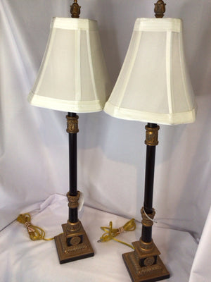 Vintage Pair Black/Gold Resin Lamp Set