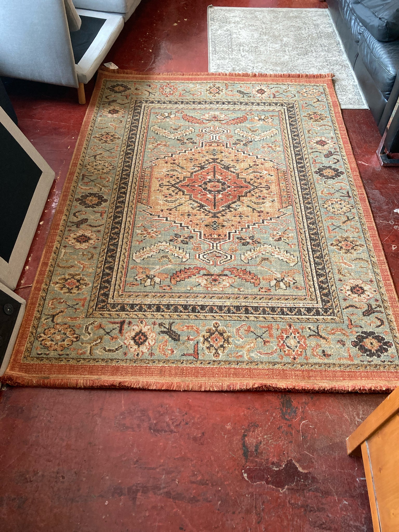 Ornate Polyester Brown/Blue Rug