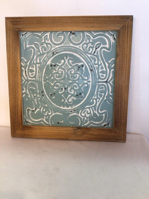 Aqua Pressed Tin Framed Art