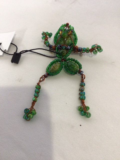 Green Frog Beads Pin