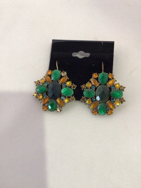 Green/Gold Rhinestone Earrings