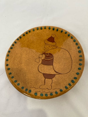 Handmade Christmas Red/Brown Terracotta Plate Santa Holiday Item