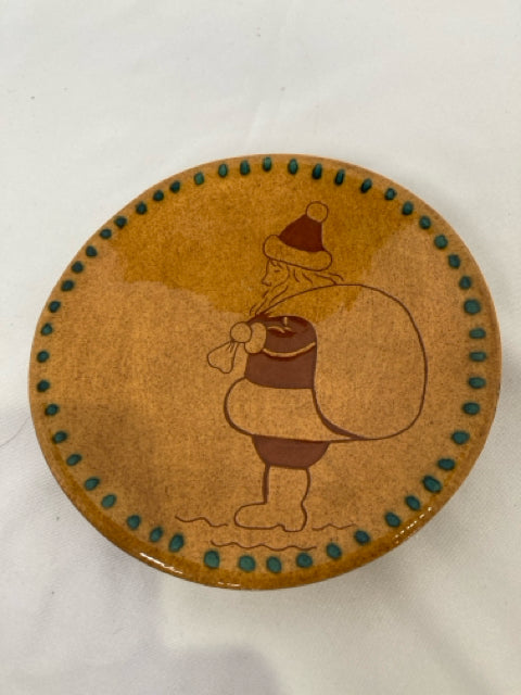 Handmade Christmas Red/Brown Terracotta Plate Santa Holiday Item
