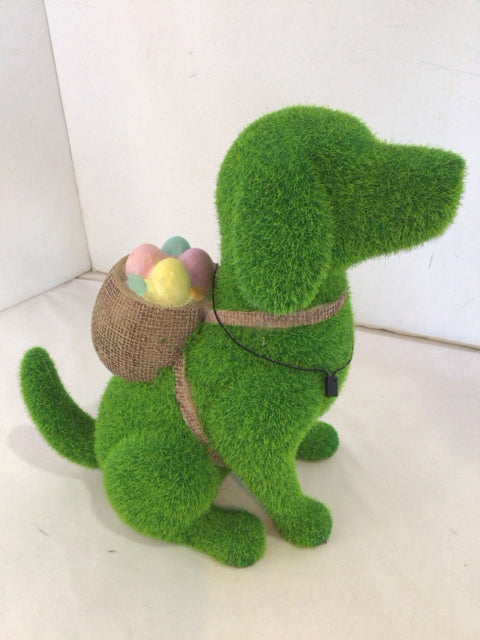 Easter Green/multi Flocked Dog Eggs Figurine