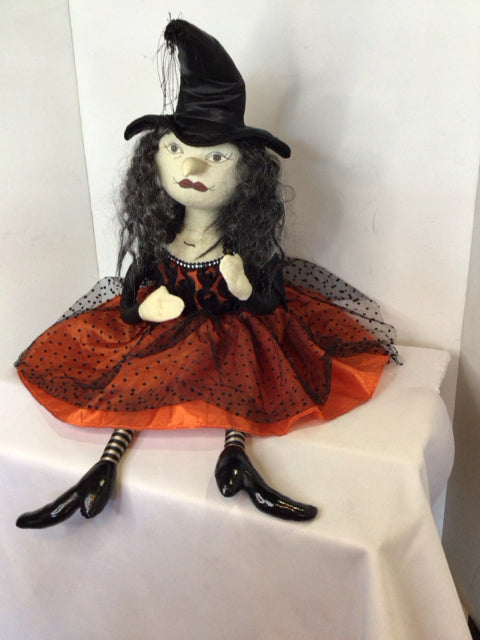 Halloween Orange/Black Fabric Witch Holiday Item