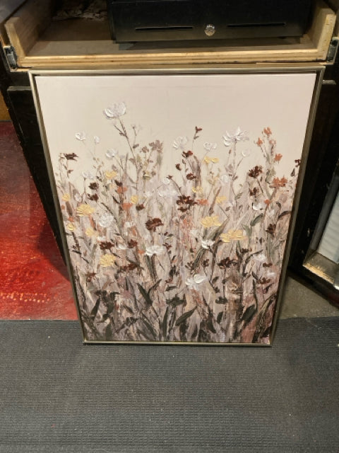 Gray/Multi Canvas Wildflowers Framed Art