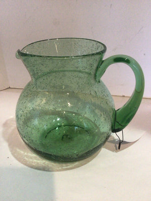 Hand Blown Green Glass Bubble Pitcher