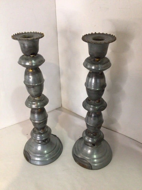 Industrial Gray Galvanized Pair Candle Sticks