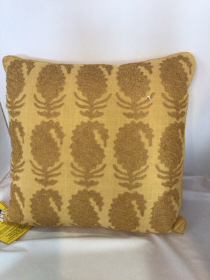 PIER 1 Gold Polyester Embroidered Pillow