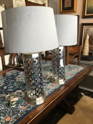 Pair Silver Metal Lamp Set