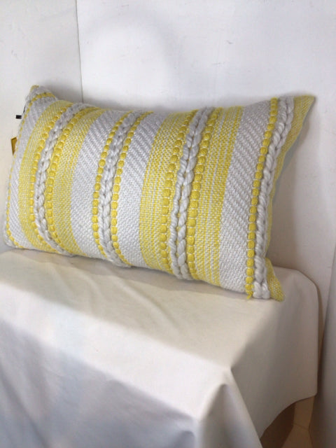 Yellow/White Polyester Woven Stripe Pillow