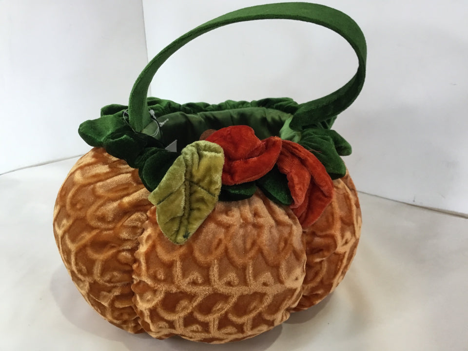 Fall Orange/Green Velour Handled Basket