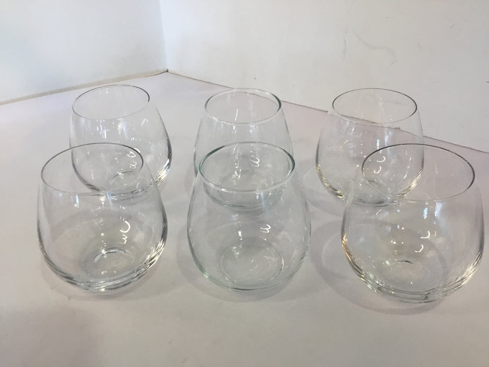 Stemless Clear Glass Set of 6 Glasses