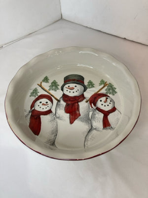 St. Nicholas Square Dish White/Red Ceramic Snowman Holiday Item