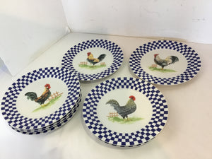 Royal Norfolk Salad Blue/Multi Ceramic Rooster Plate Set