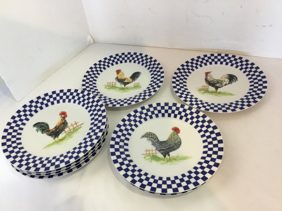 Royal Norfolk Salad Blue/Multi Ceramic Rooster Plate Set
