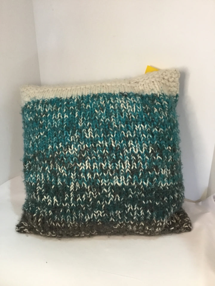 White/Aqua Sweater Pillow