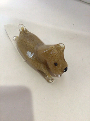 Tan Glass Dog Signed Statue
