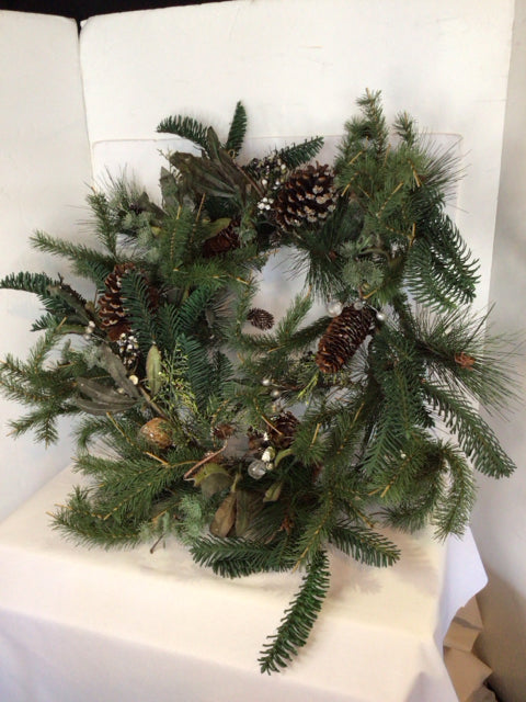 Christmas Green/Brown Wreath Pinecones Holiday Item