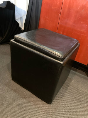 Faux Leather Storage Black Ottoman