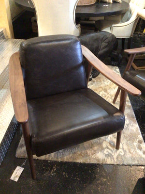 Denver Modern Mid-Century Leather Open Arm Black Chair 49ARYMD2