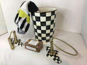 MacKenzie Childs 5 Piece Set Black/White Metal Bathroom Access