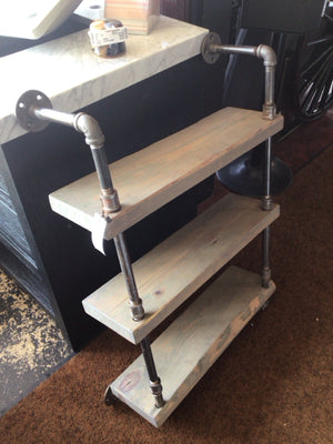 Industrial Brown/Gray Steel Wood Hanging Shelf