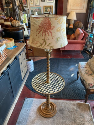 MacKenzie Childs Floor Brown/Multi Wood Checkerboard Floral Lamp