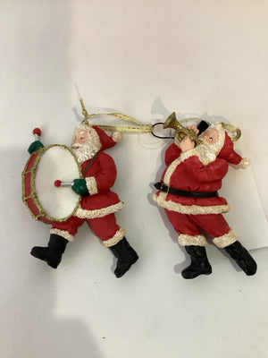 Red/white Resin Santa Pair Holiday Ornaments