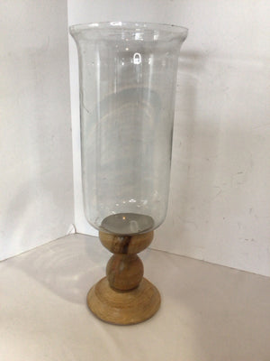 Cylinder Brown/Clear Wood/Glass Candle Holder
