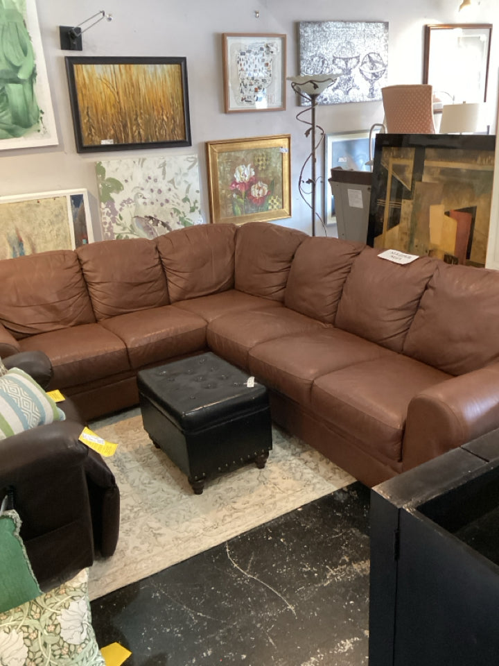 2 Piece Leather Sleeper Brown Sectional Sofa