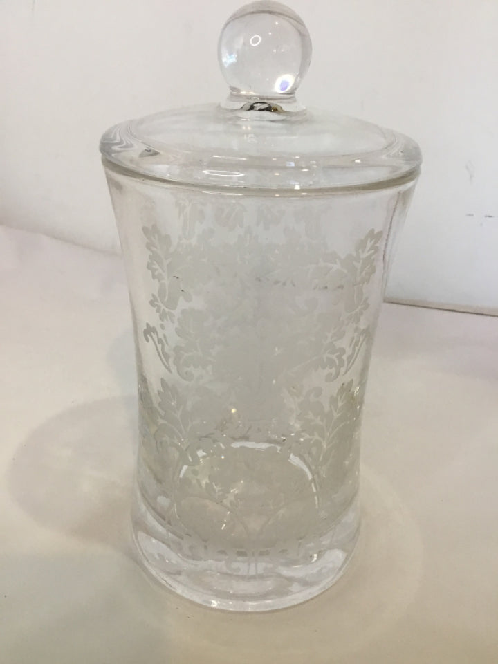 Etched Clear Glass Lidded Jar