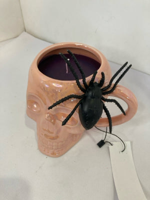 Halloween Pink/Black Candle Ceramic Skull Spider Holiday Item