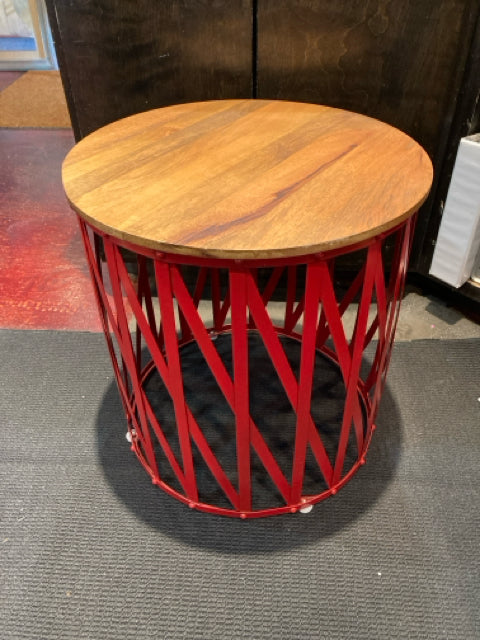 Side Table Metal/Wood Red Table