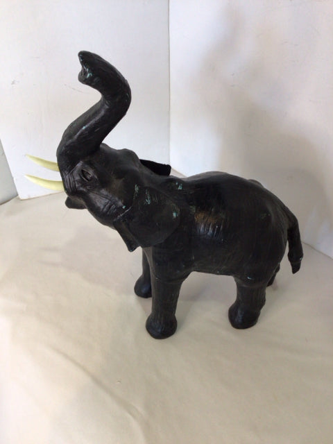 Vintage Black Leather Elephant Figurine