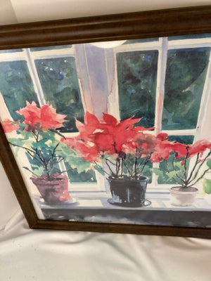 Signed Red/white Poinsettia Framed Art