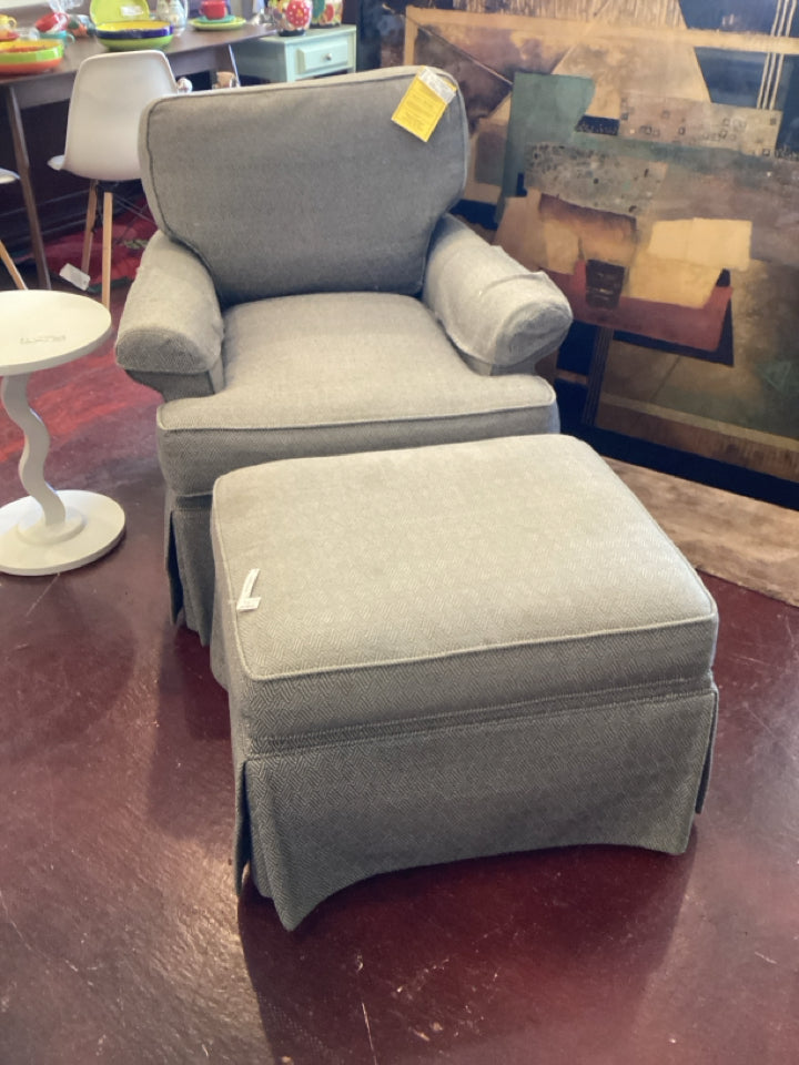 Vanguard Club As Is Blue/Cream Chair & Ottoman