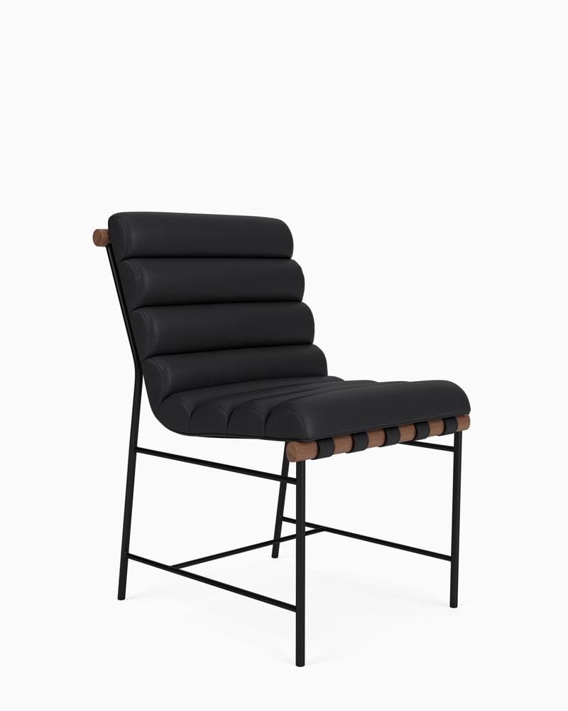 Denver Modern Modern Leather/Walnut Dining Black Chair